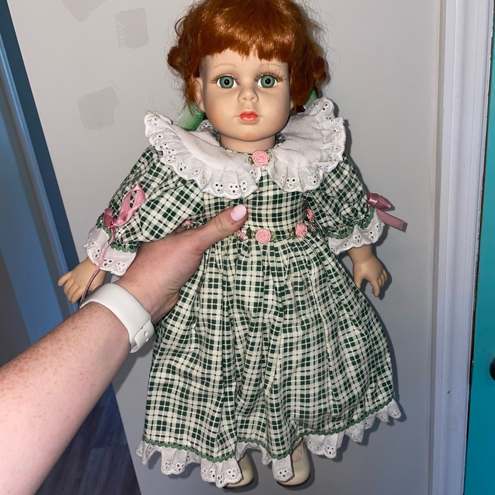 Classic Green Plaid Doll with Red Hair